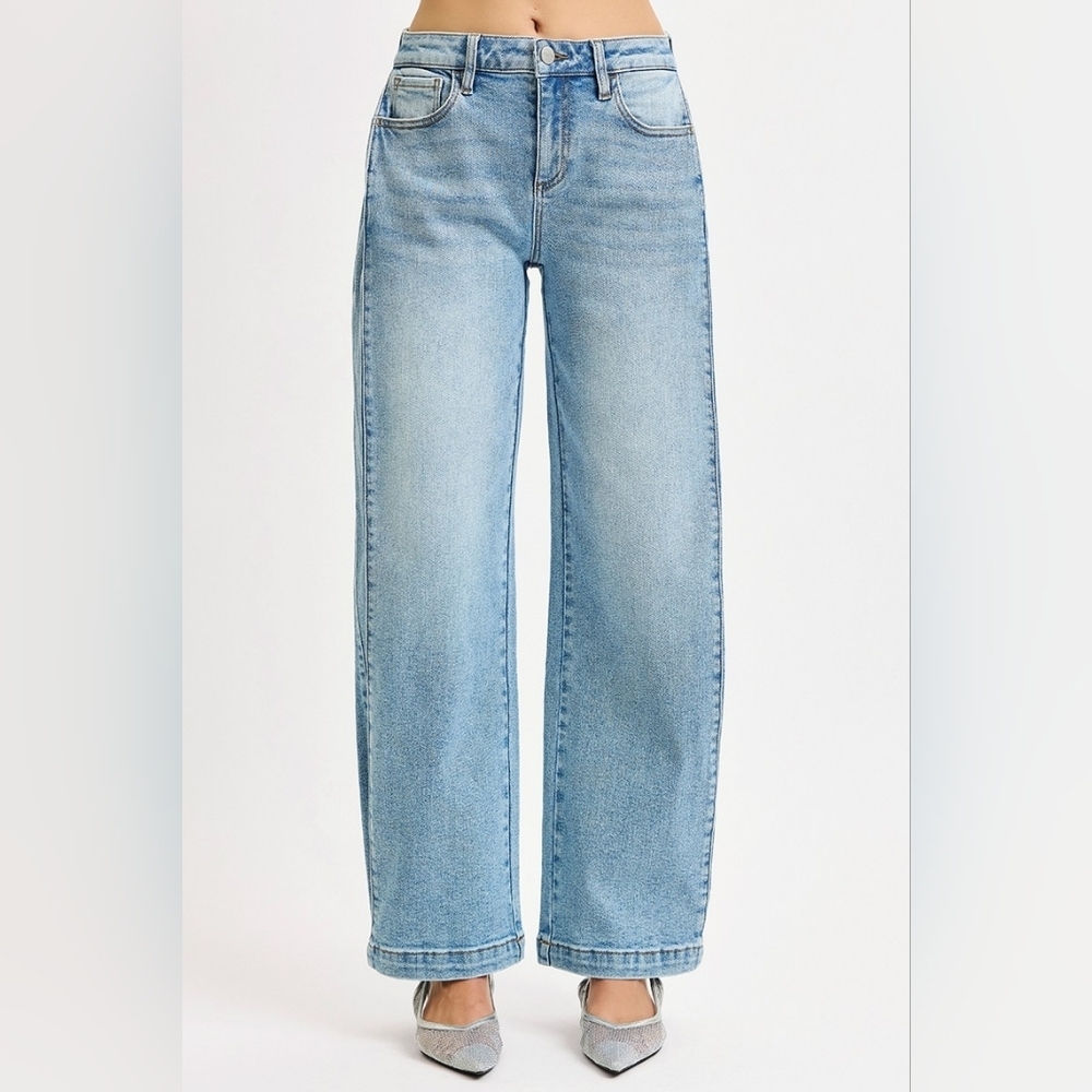 Risen MR Light Wash Wide Leg Barrel Adjustable Leg Denim Jeans Various NEW - Picture 3 of 11
